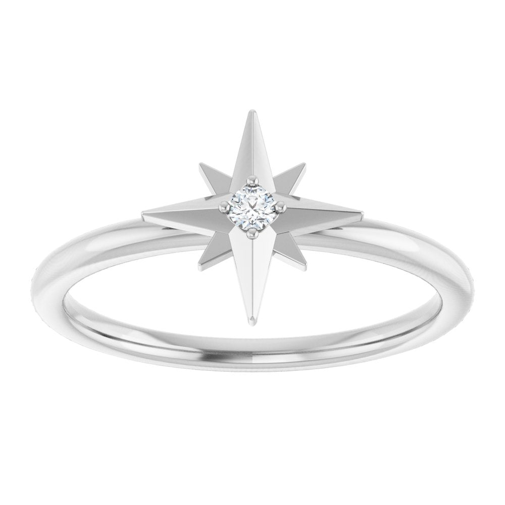 14K White Gold .03 CT Natural Diamond Star Ring