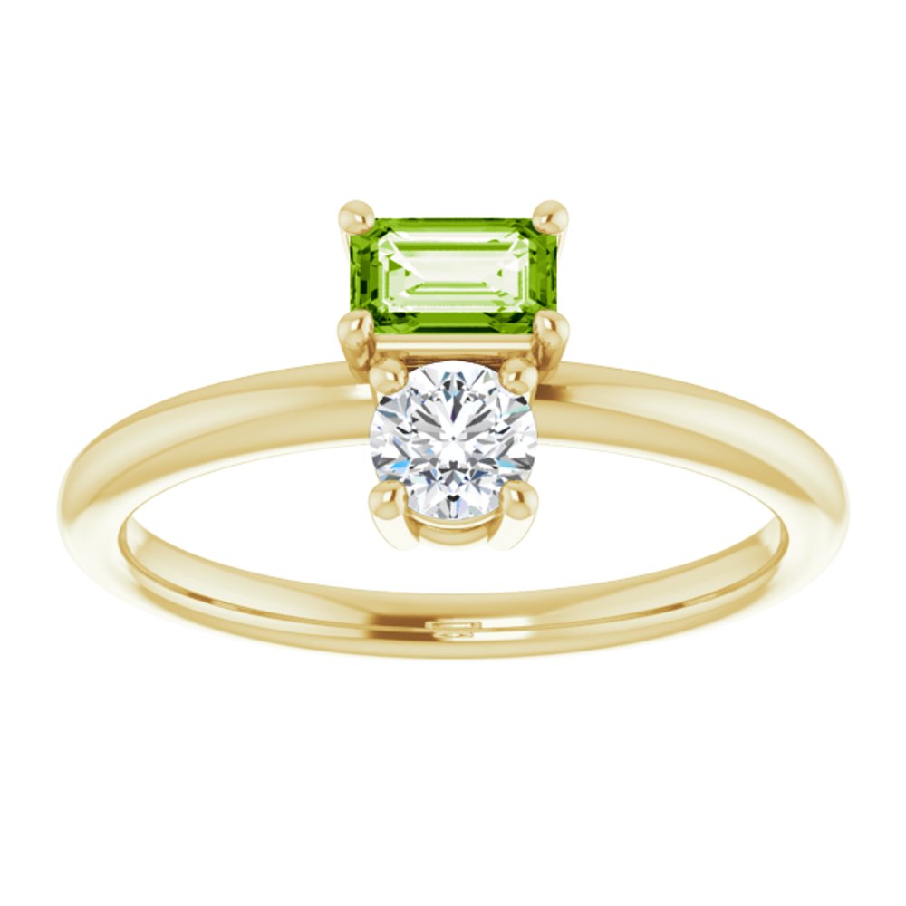 14K Yellow Natural Peridot & Natural White Sapphire Ring