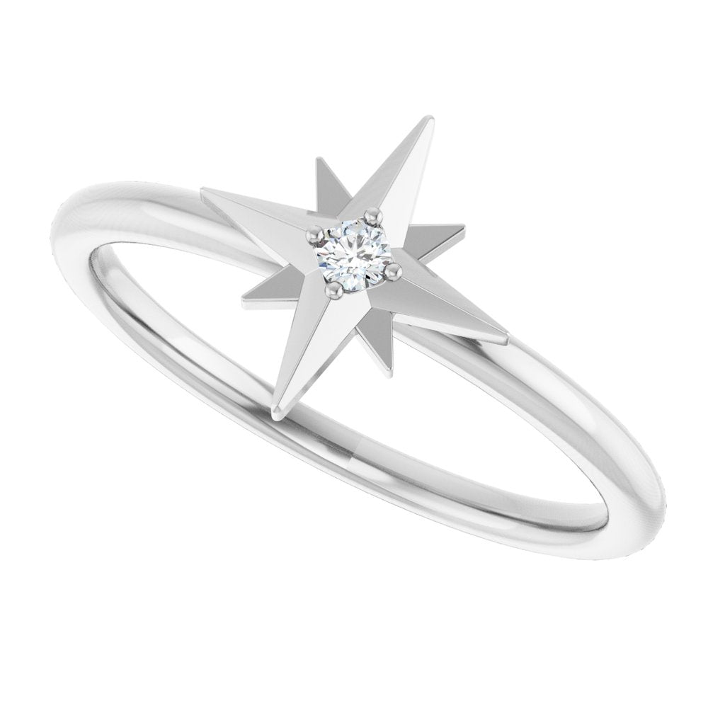 14K White Gold .03 CT Natural Diamond Star Ring