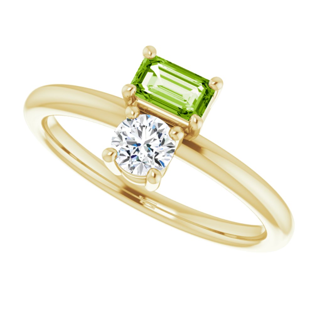 14K Yellow Natural Peridot & Natural White Sapphire Ring