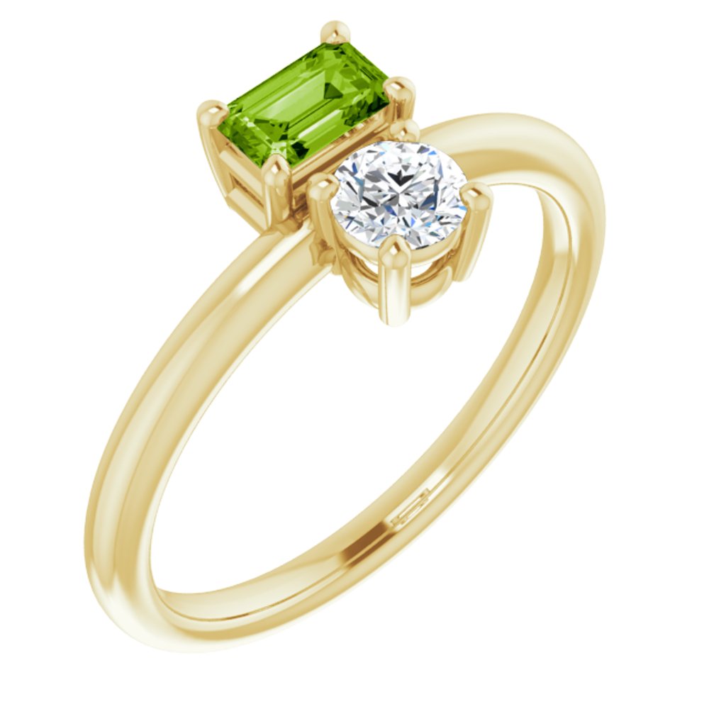 14K Yellow Natural Peridot & Natural White Sapphire Ring