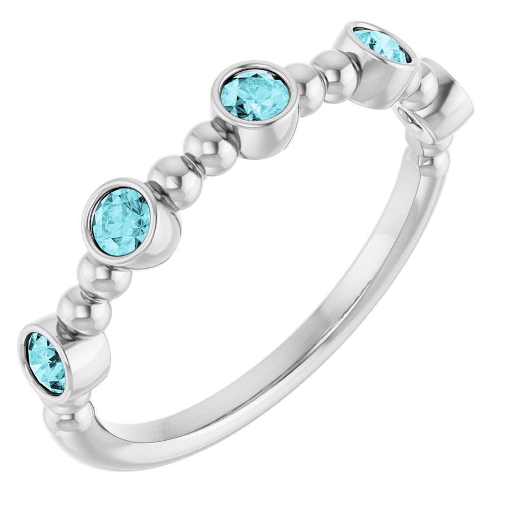 14K White Natural Blue Zircon Stackable Ring