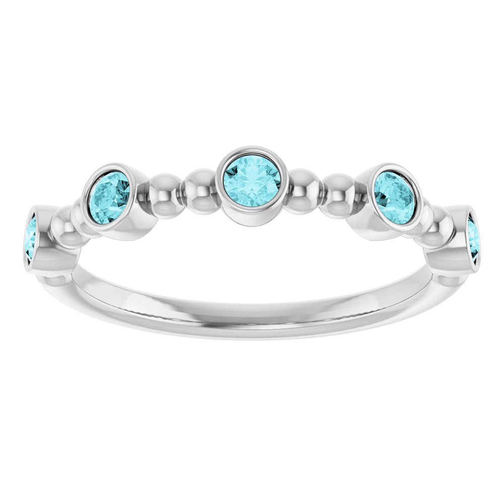 14K White Natural Blue Zircon Stackable Ring