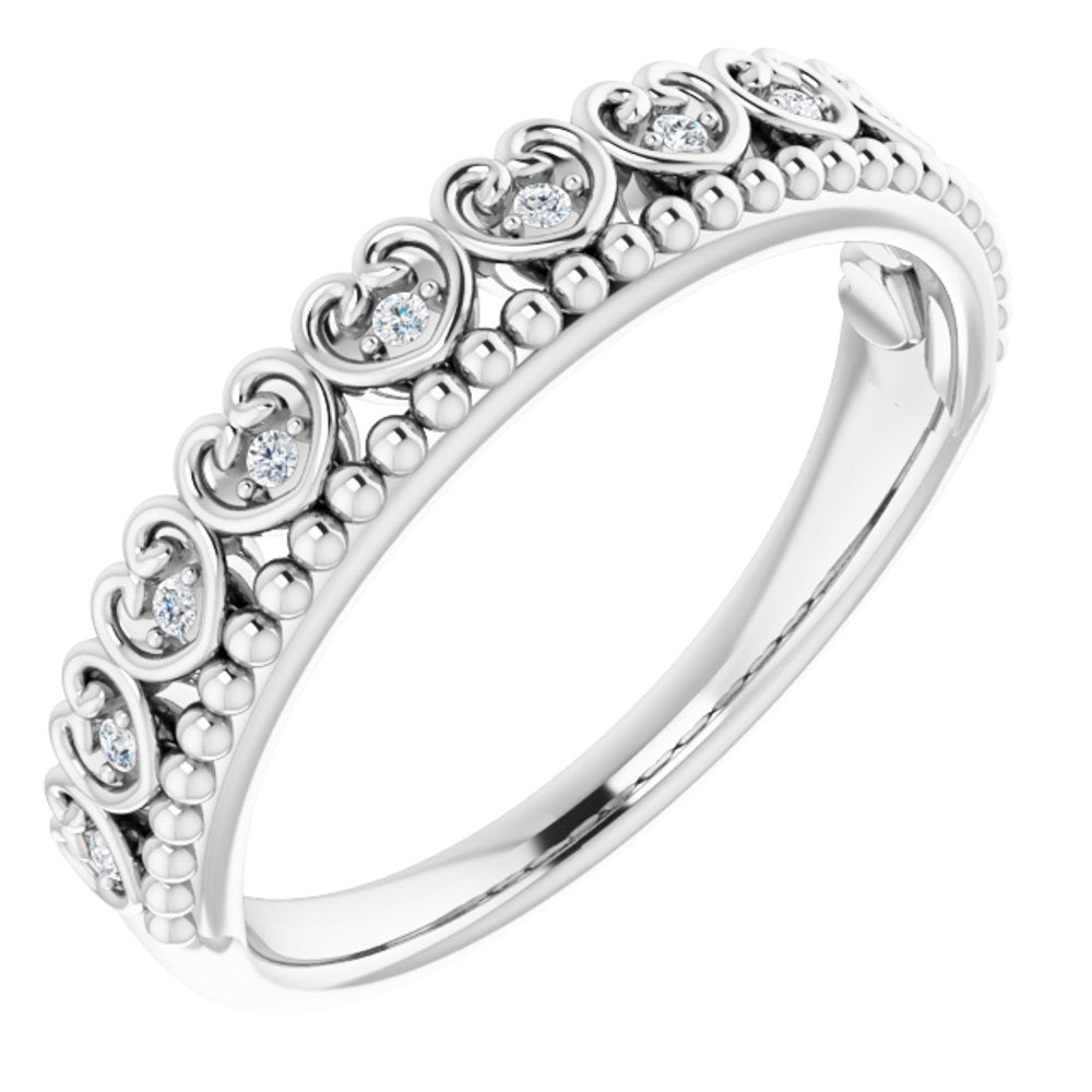 14K White Gold .04 CTW Natural Diamond Stackable Beaded Heart Ring