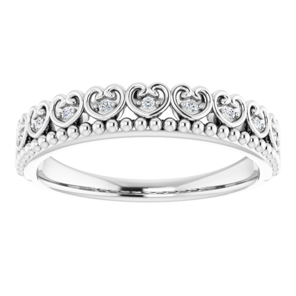 14K White Gold .04 CTW Natural Diamond Stackable Beaded Heart Ring