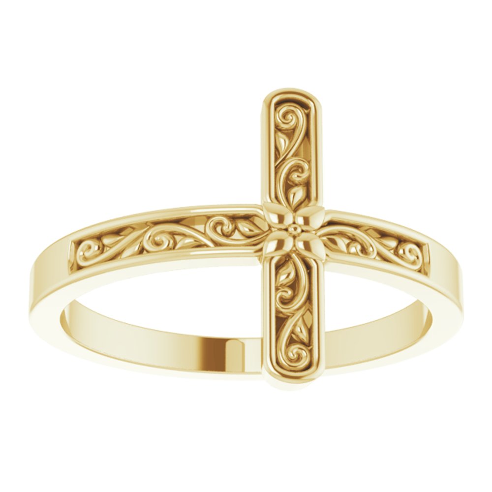 14K Yellow Sideways Cross Ring