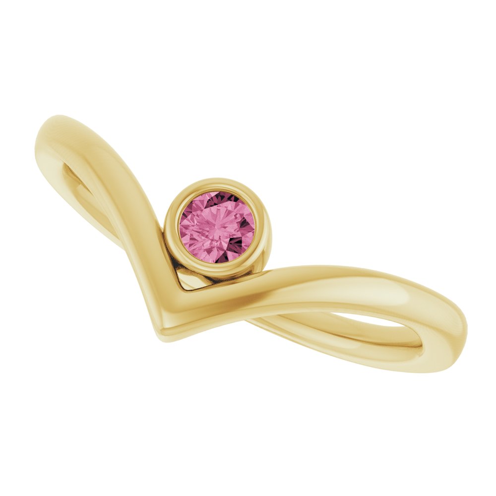 14K Yellow Gold Natural Pink Tourmaline Bezel-Set V Ring