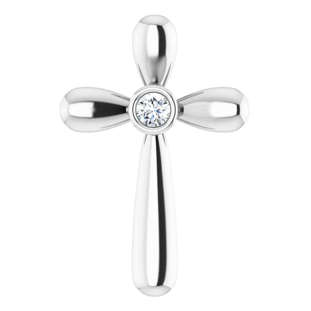 14K White .10 CT Natural Diamond Cross Pendant