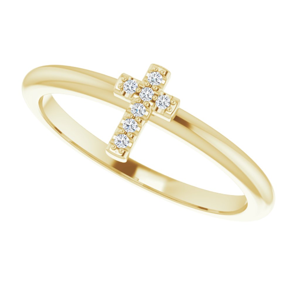 14K Yellow Gold .03 CTW Natural Diamond Stackable Cross Ring