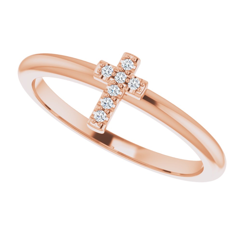 14K Rose .03 CTW Natural Diamond Stackable Cross Ring