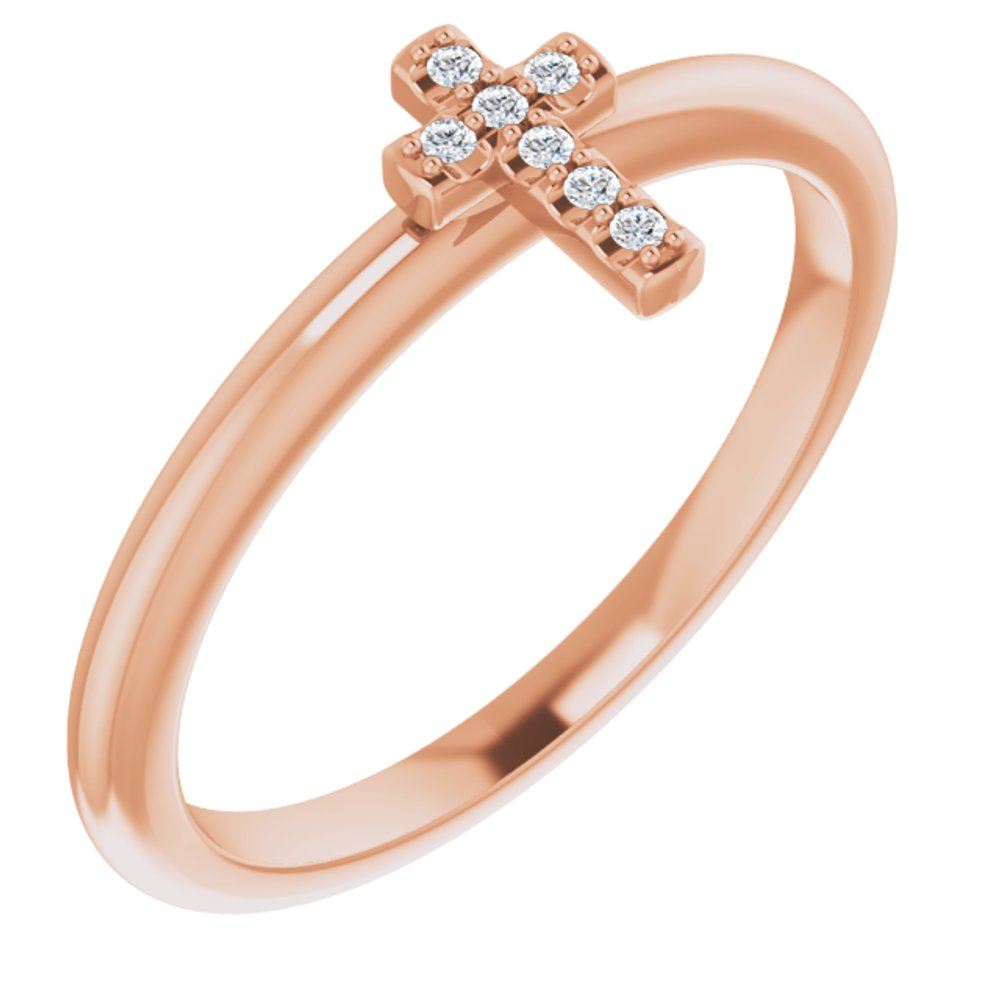 14K Rose .03 CTW Natural Diamond Stackable Cross Ring