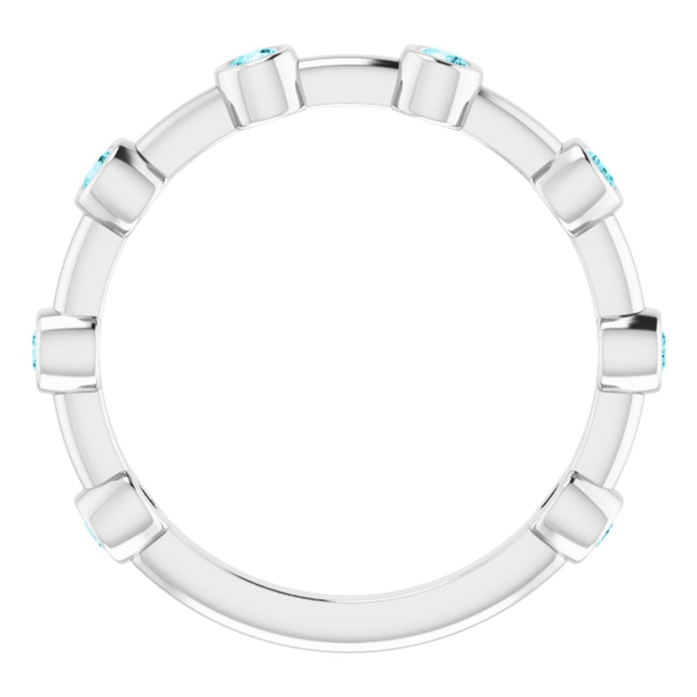 14K White Gold Natural Blue Zircon Bezel-Set Bar Ring