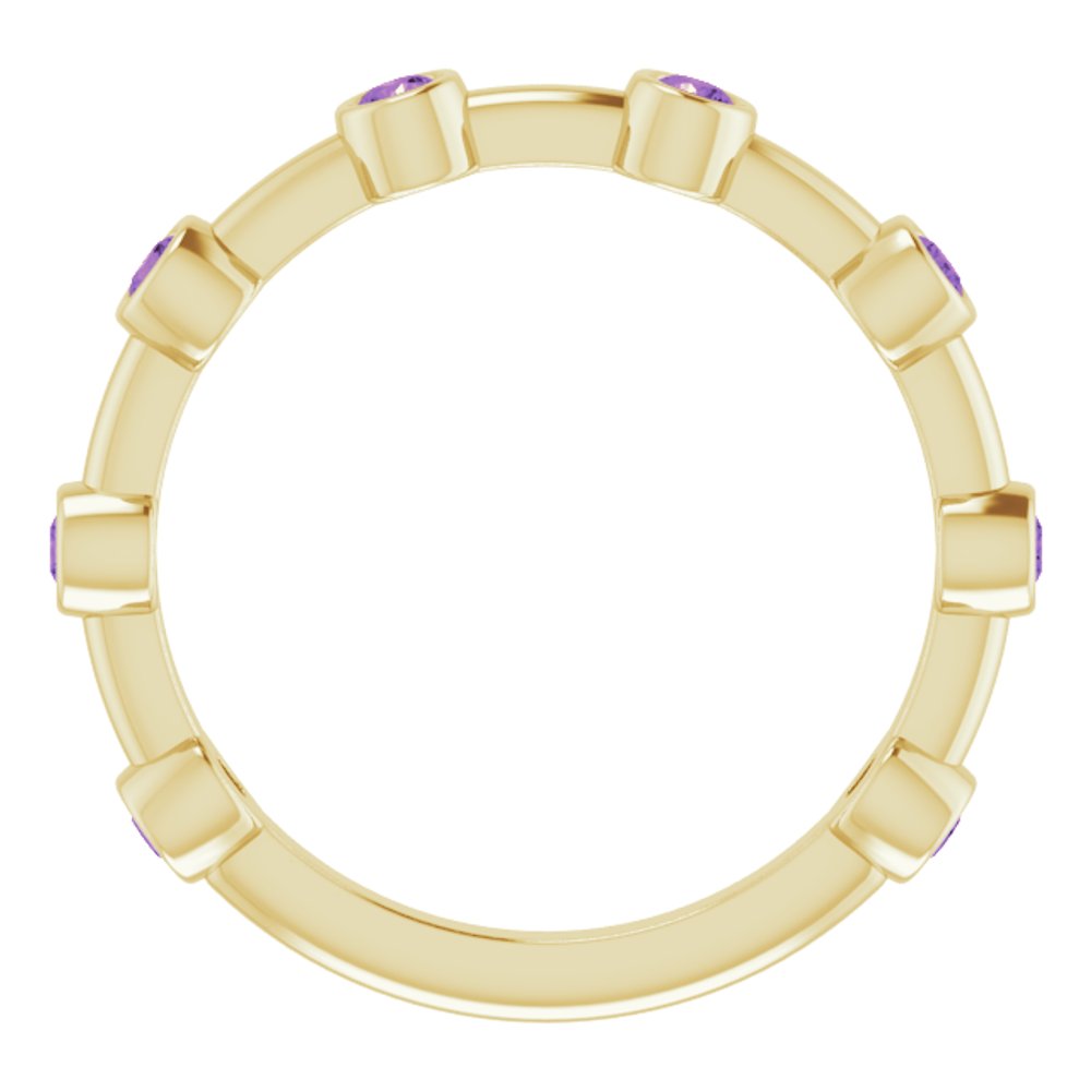 14K Yellow Gold Natural Amethyst Bezel-Set Bar Ring