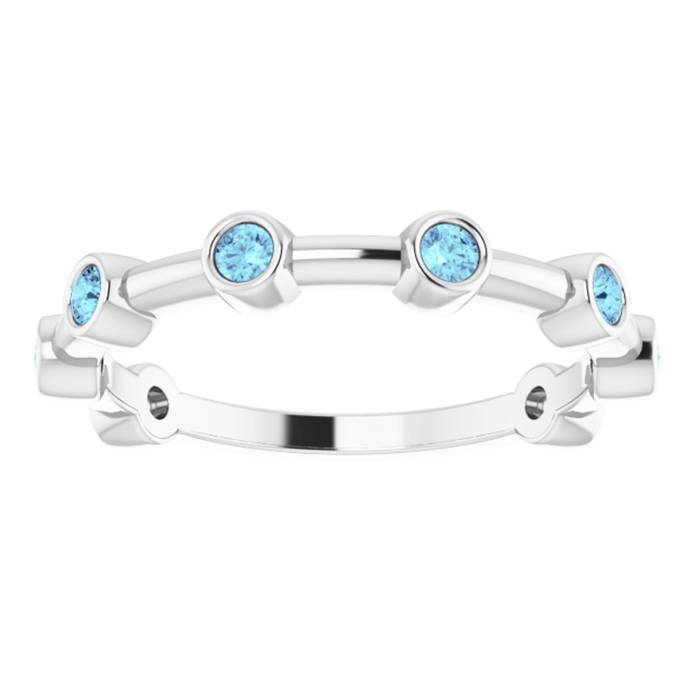 14K White Gold Natural Aquamarine Bezel-Set Bar Ring