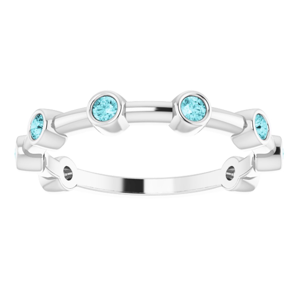 14K White Gold Natural Blue Zircon Bezel-Set Bar Ring