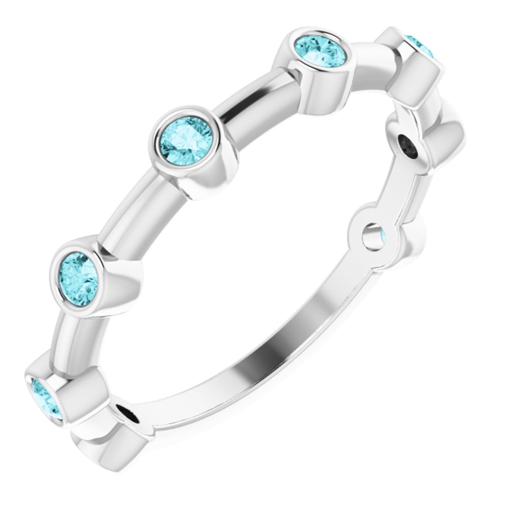 14K White Gold Natural Blue Zircon Bezel-Set Bar Ring