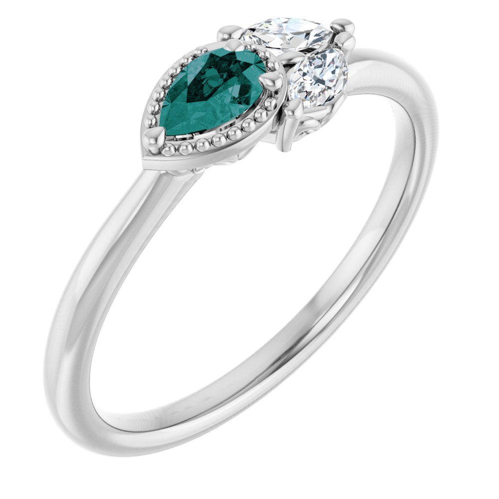 14K White Gold Lab-Grown Alexandrite & 1/8 CTW Natural Diamond Ring