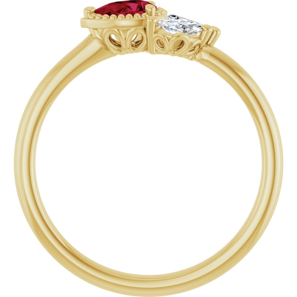 14K Yellow Gold Lab-Grown Ruby & 1/8 CTW Natural Diamond Ring