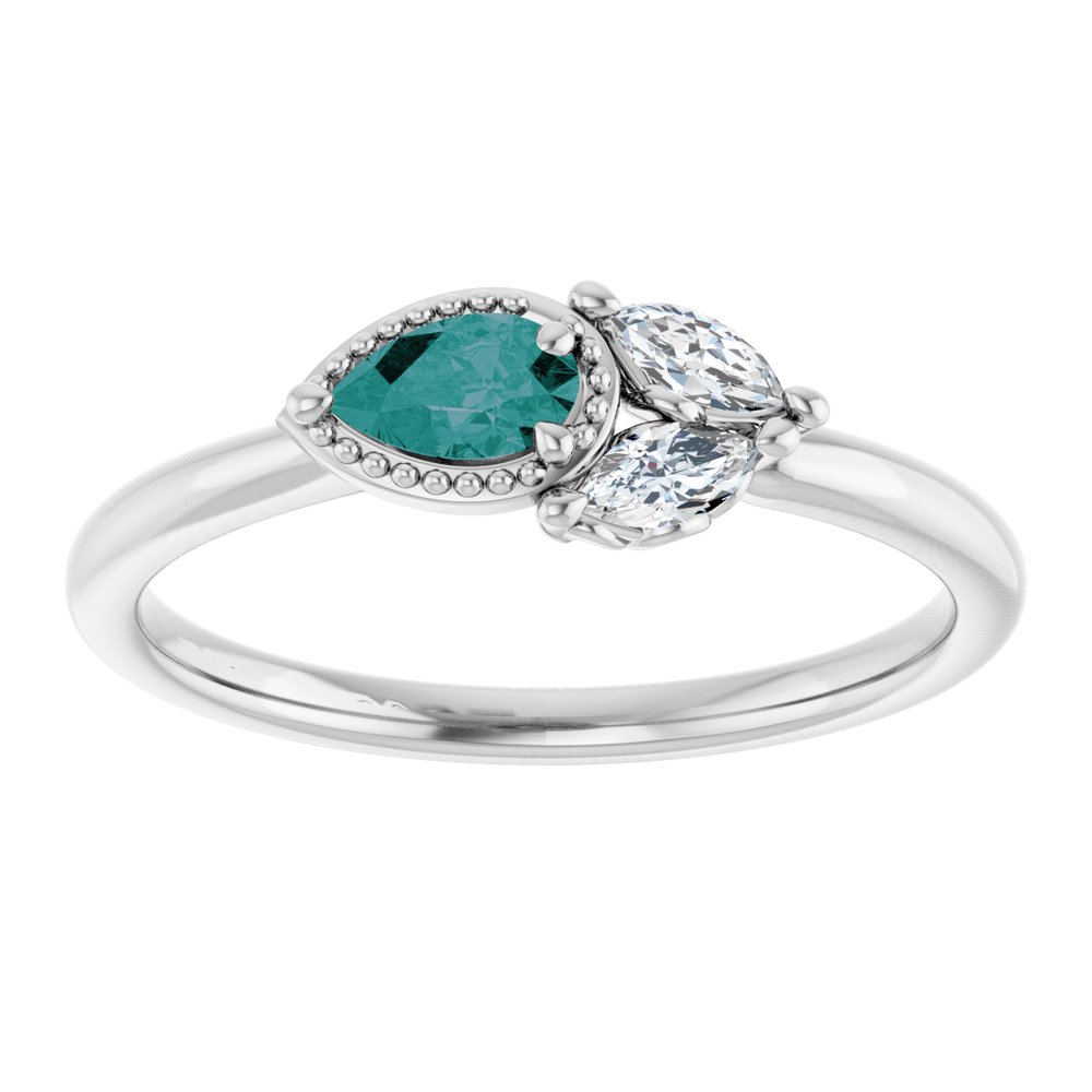 14K White Gold Lab-Grown Alexandrite & 1/8 CTW Natural Diamond Ring