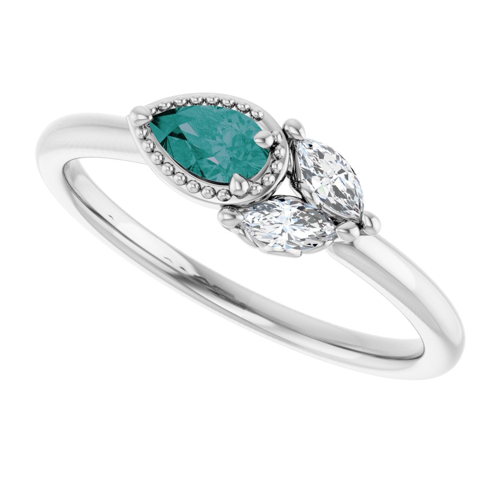 14K White Gold Lab-Grown Alexandrite & 1/8 CTW Natural Diamond Ring