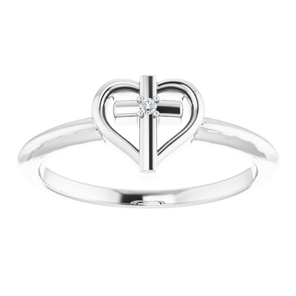 Sterling Silver .01 CT Natural Diamond Cross & Heart Ring