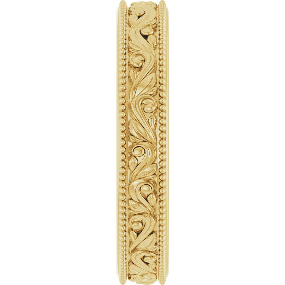 14K Yellow Gold 3.2 mm Milgrain Edge Floral Flat Band Size 4.5