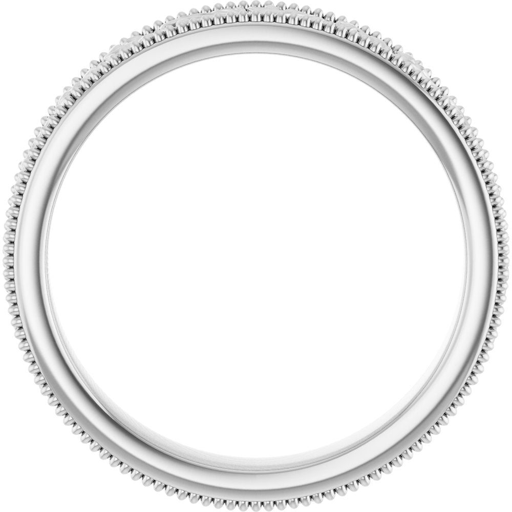 14K White Gold 3.2 mm Milgrain Edge Floral Flat Band Size 5
