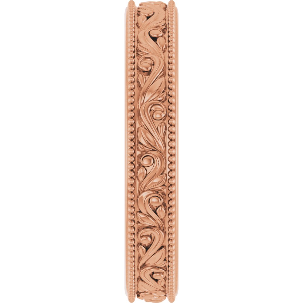 14K Rose Gold 3.2 mm Milgrain Edge Floral Flat Band Size 5.5