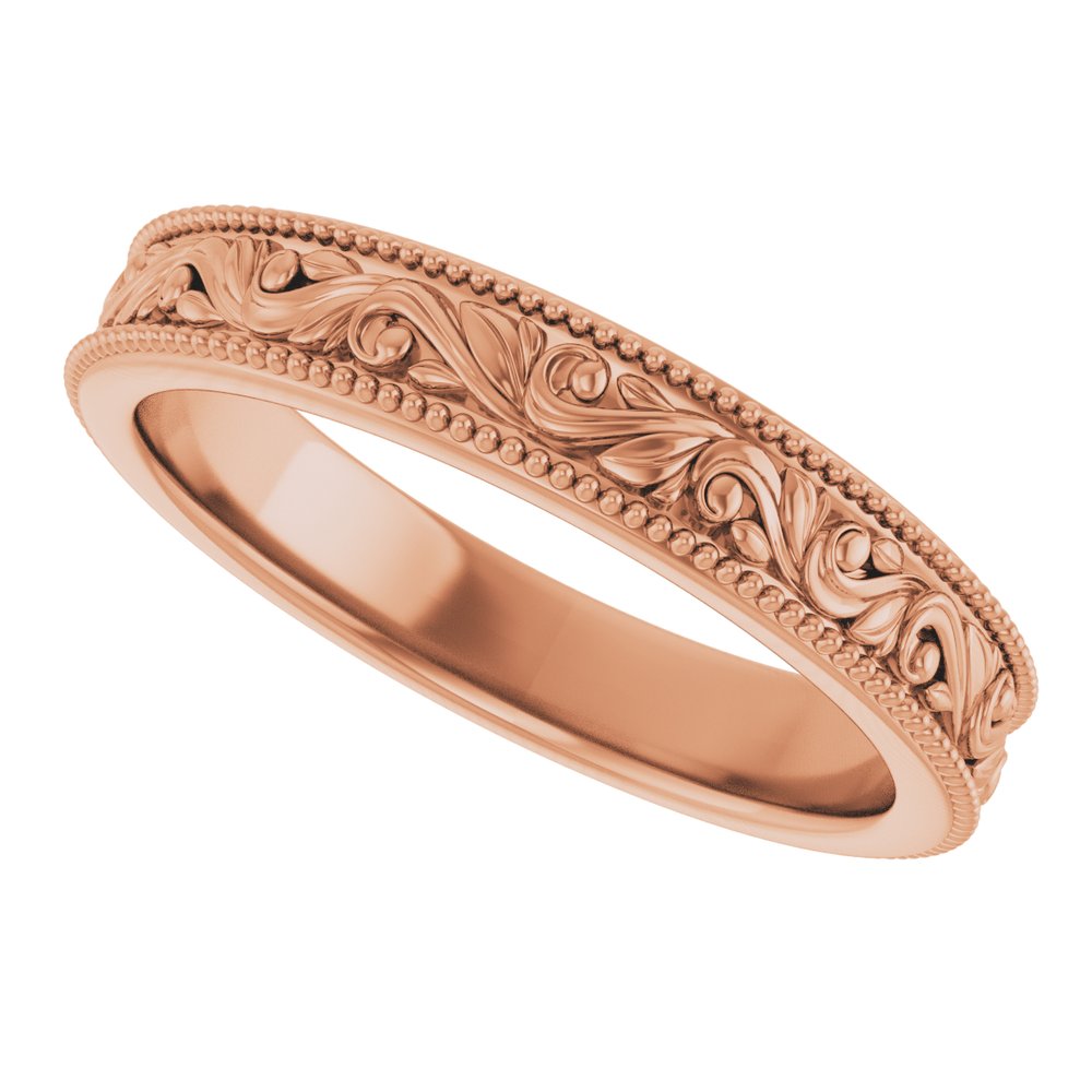 14K Rose Gold 3.2 mm Milgrain Edge Floral Flat Band Size 5.5