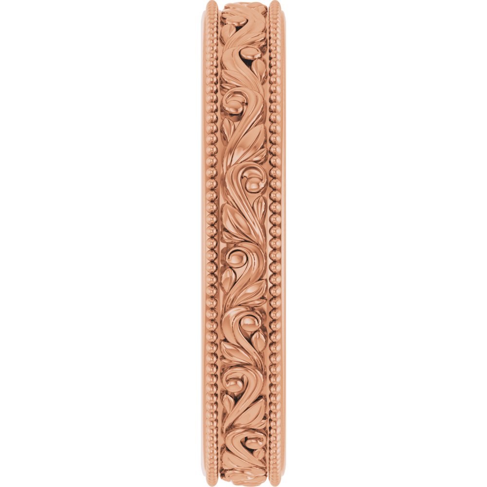 14K Rose Gold 3.2 mm Milgrain Edge Floral Flat Band Size 6