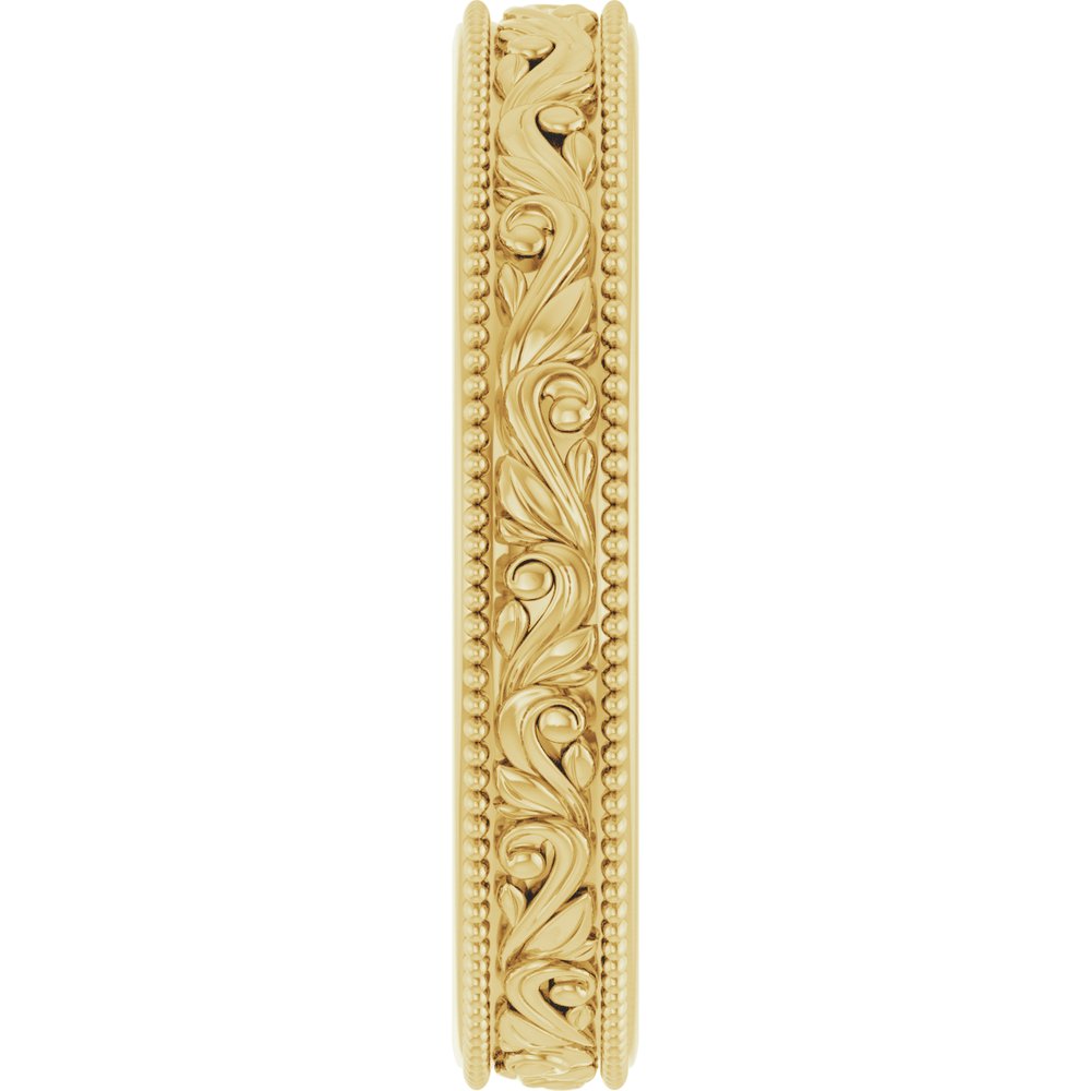 10K Yellow Gold 3.2 mm Milgrain Edge Floral Flat Band Size 6.5