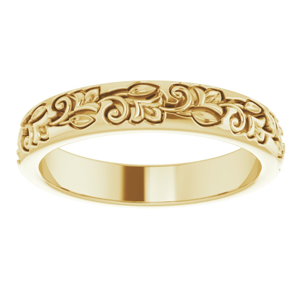 14K Yellow Gold 3 mm Floral Half Round Band Size 5.5