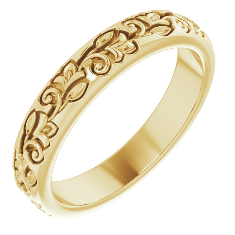 14K Yellow Gold 3 mm Floral Half Round Band Size 5.5