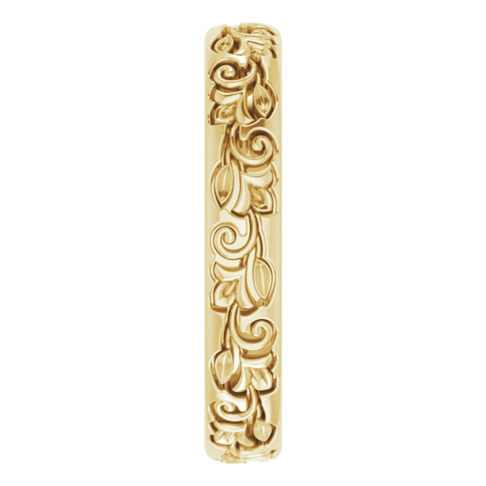 14K Yellow Gold 3 mm Floral Half Round Band Size 5.5