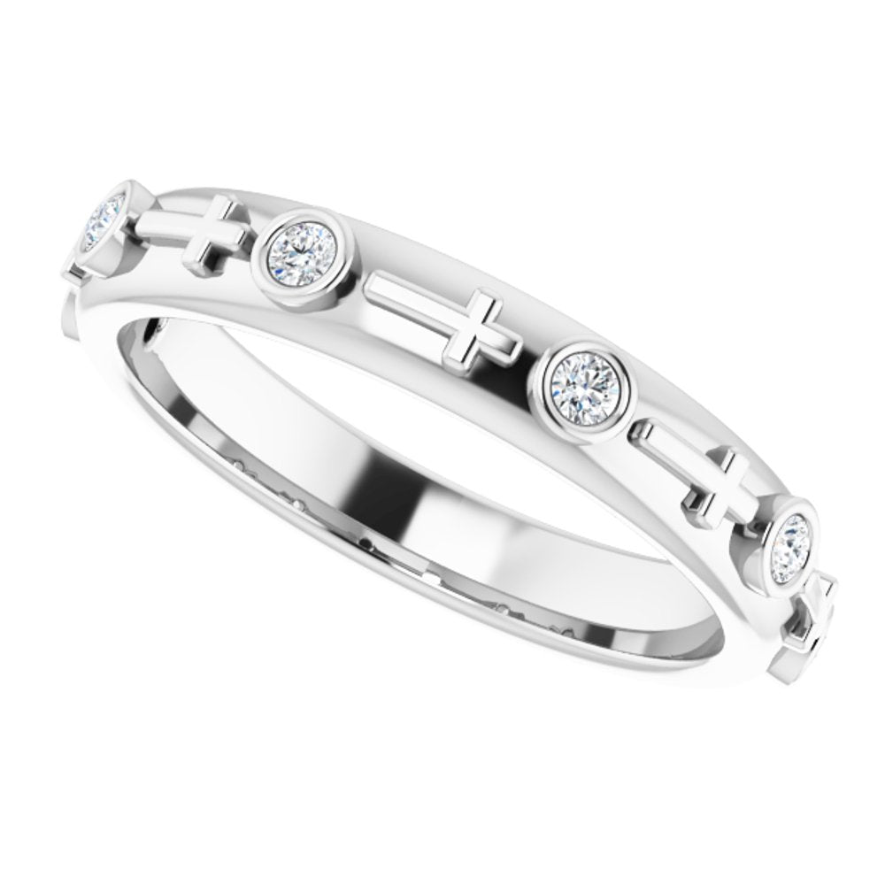 14K White Gold 1/8 CTW Natural Diamond Cross Ring