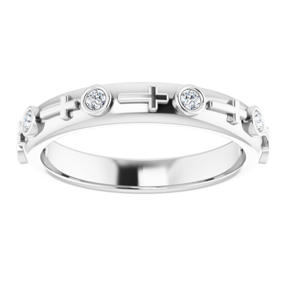14K White Gold 1/8 CTW Natural Diamond Cross Ring