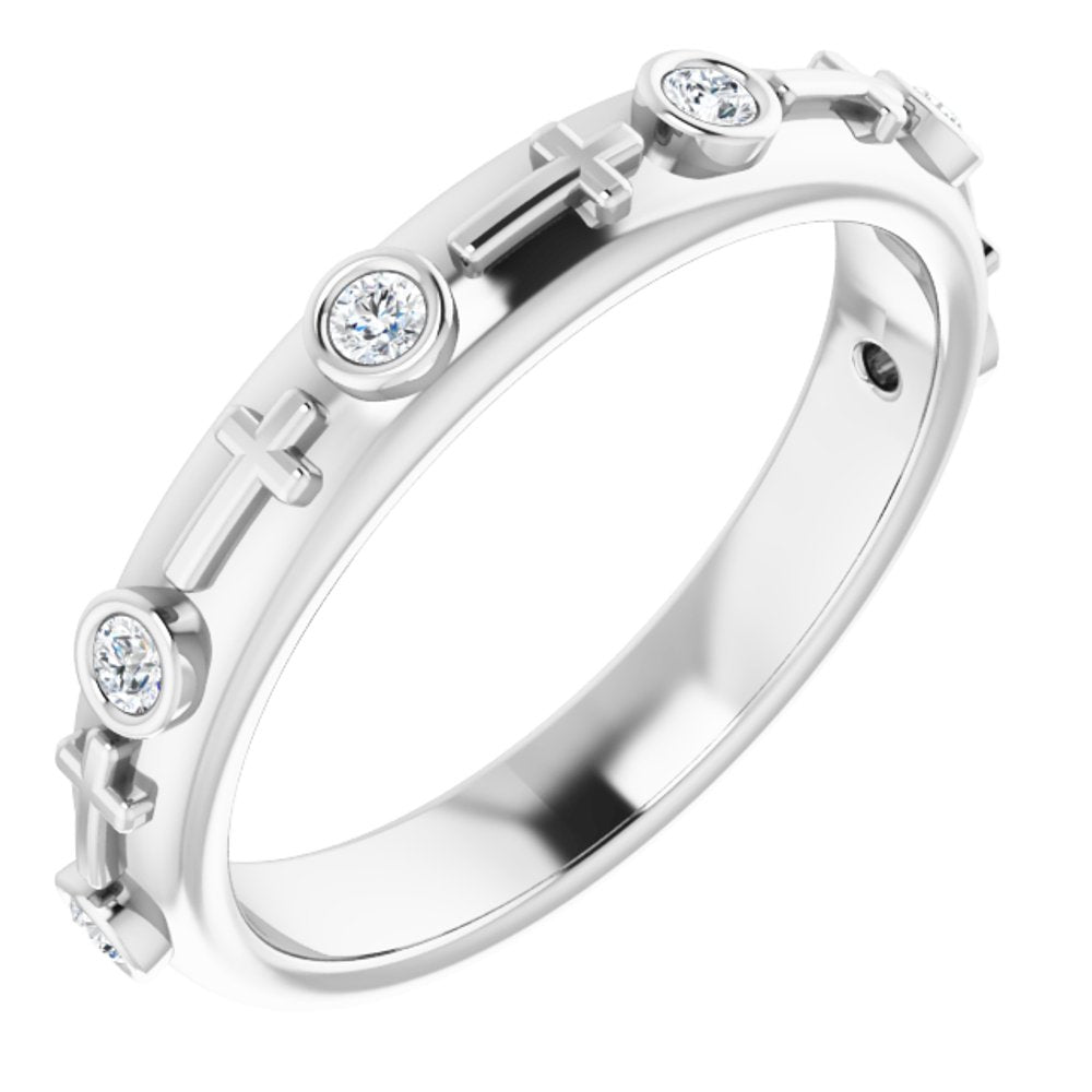 14K White Gold 1/8 CTW Natural Diamond Cross Ring