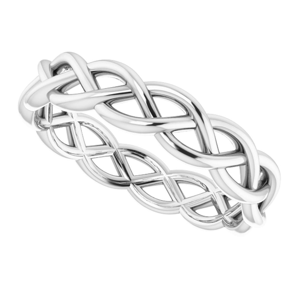 14K White Gold 4.3 mm Woven-Design Band Size 8