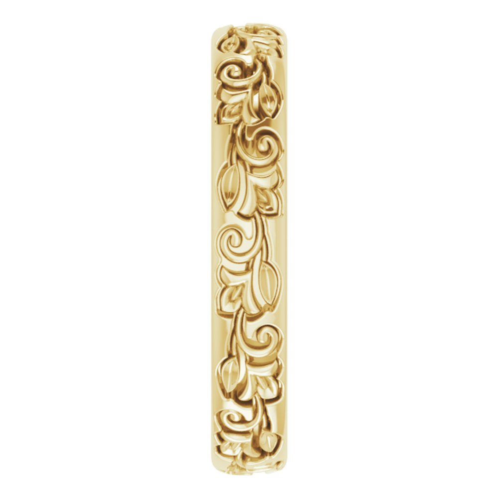 14K Yellow Gold 3 mm Floral Half Round Band Size 6.5