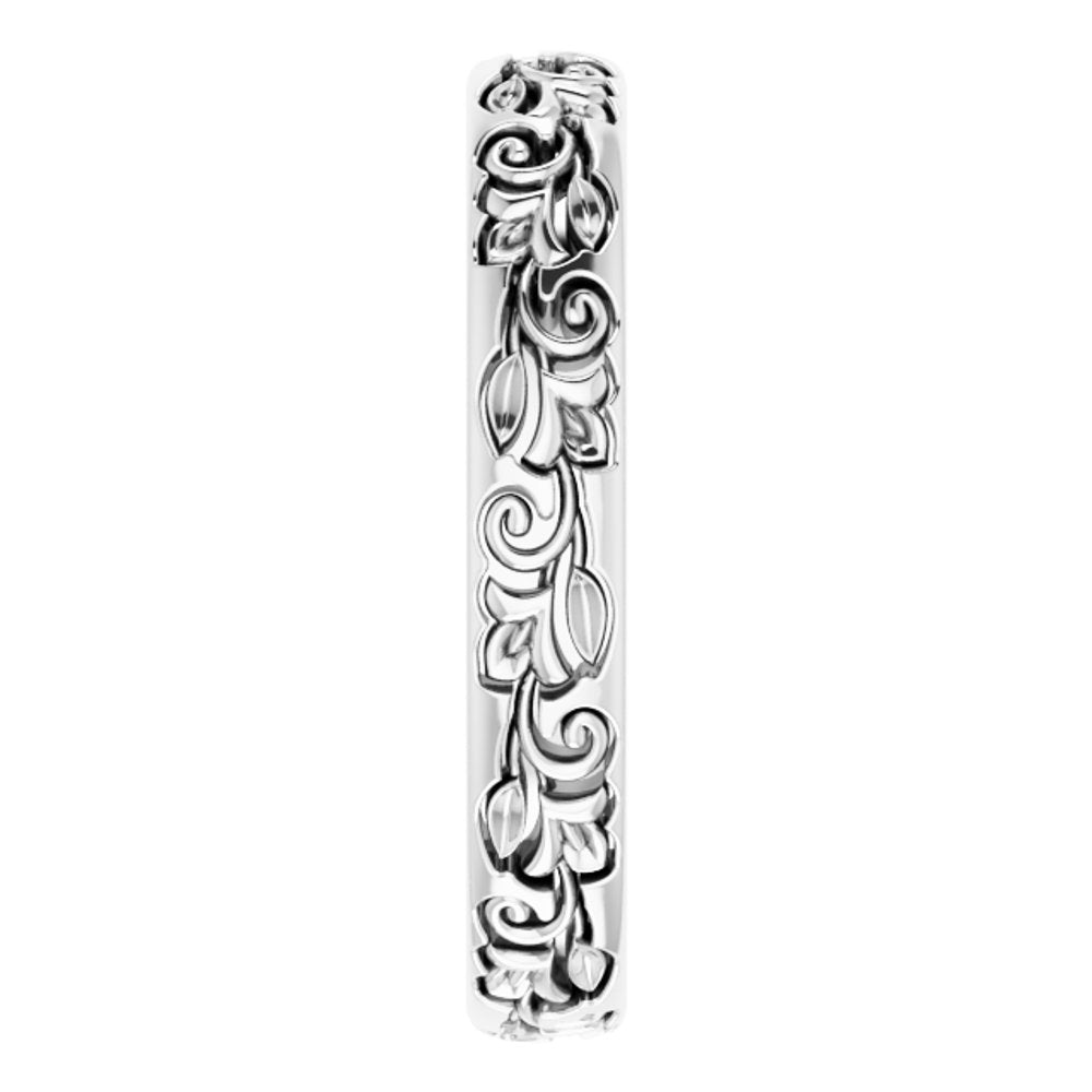 14K White Gold 3 mm Floral Half Round Band Size 7.5