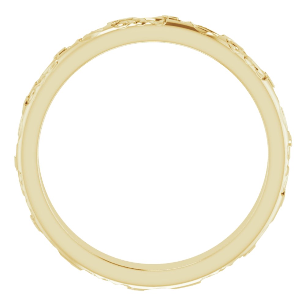 14K Yellow Gold 3 mm Floral Half Round Band Size 6.5