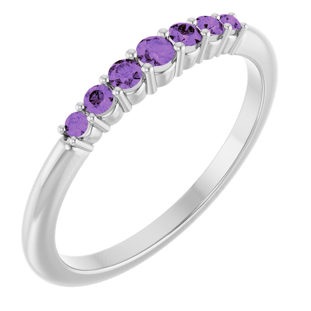 14K White Natural Amethyst Stackable Ring