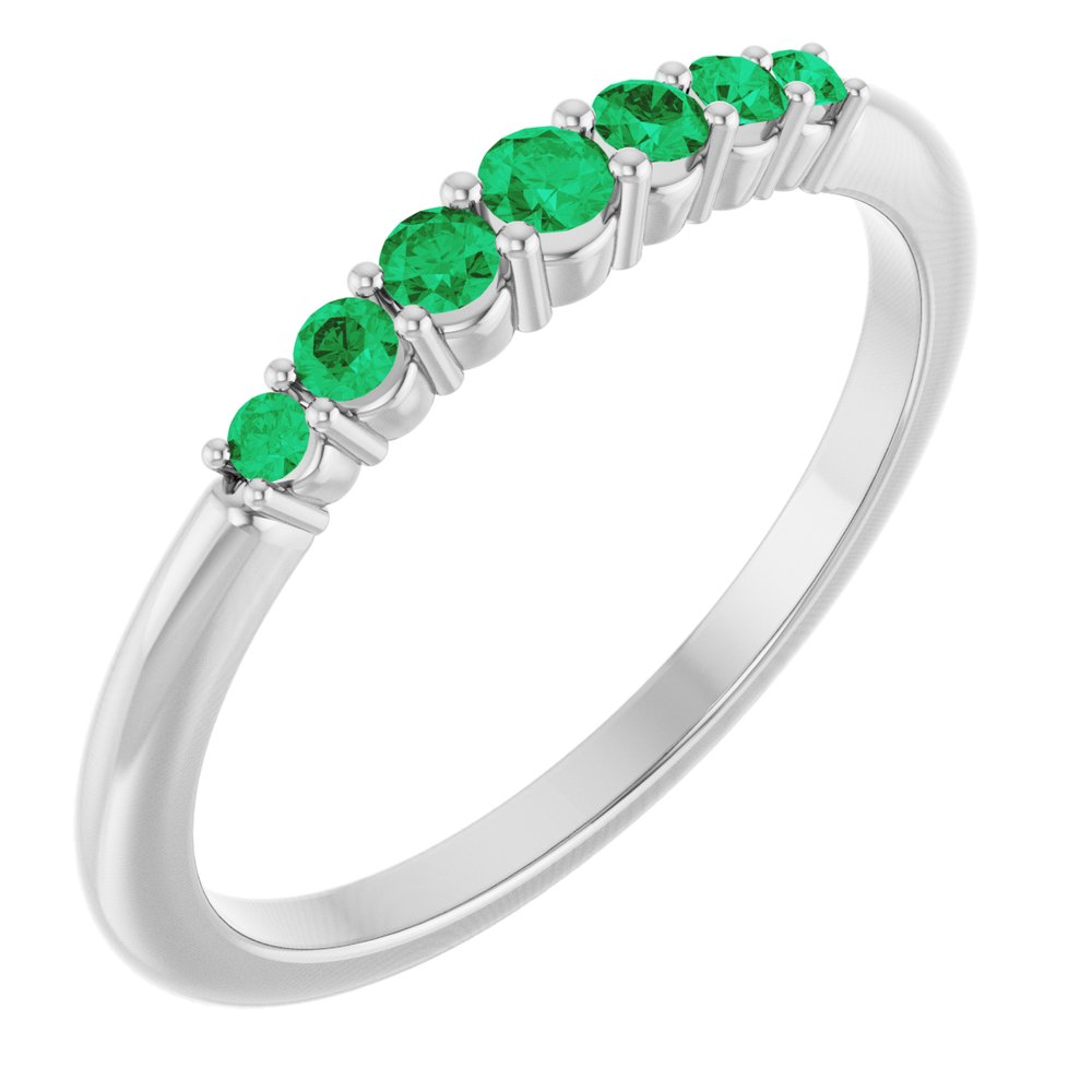 14K White Gold Natural Emerald Stackable Ring