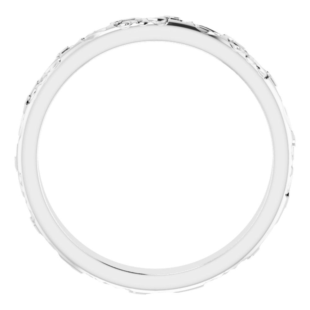 14K White Gold 3 mm Floral Half Round Band Size 7.5