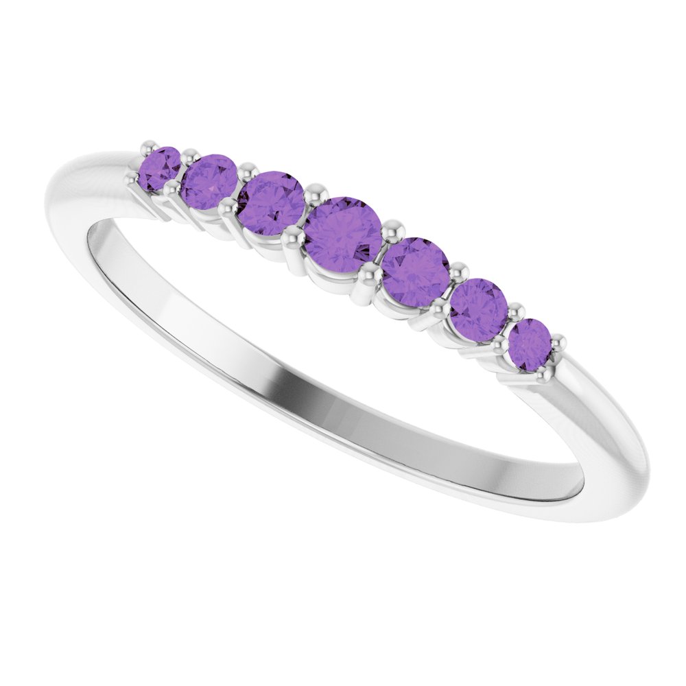 14K White Natural Amethyst Stackable Ring