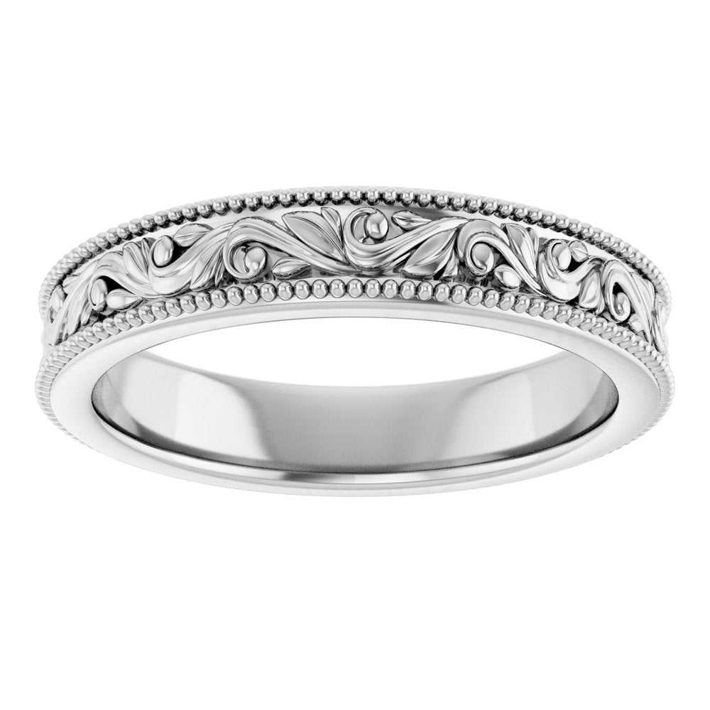 Platinum 3.2 mm Milgrain Edge Floral Flat Band