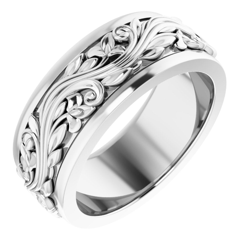 Sterling Silver 7 mm Floral Inlay Flat Band Size 5.5