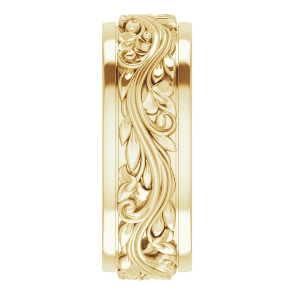 10K Yellow 7 mm Floral Inlay Flat Band Size 5.5