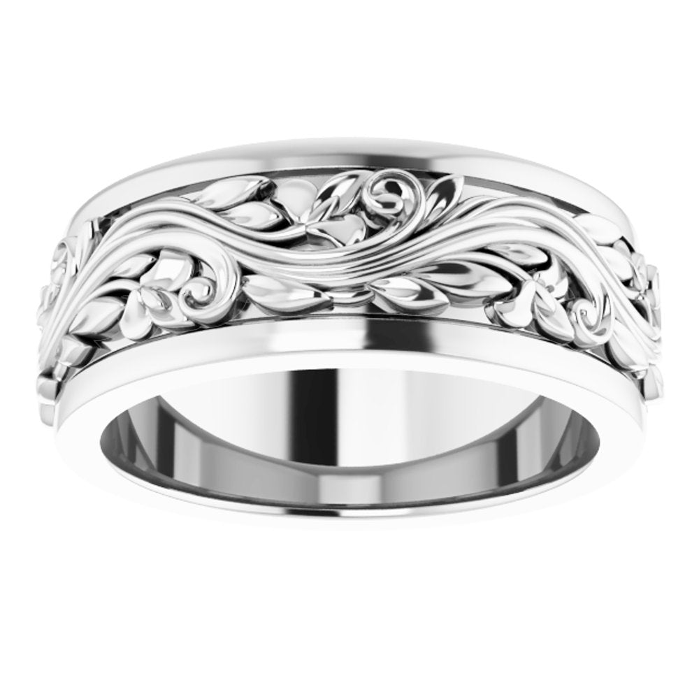 Sterling Silver 7 mm Floral Inlay Flat Band Size 5.5