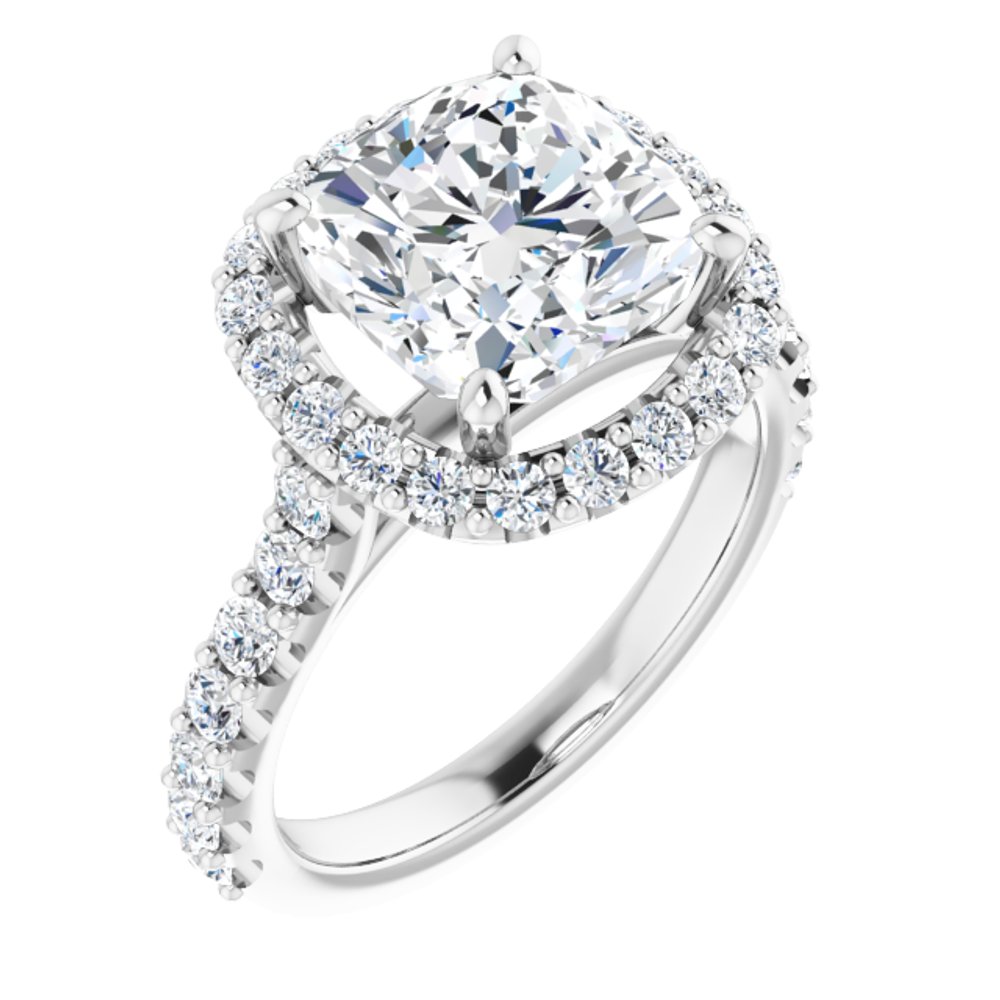 14K White Gold 9x9 mm Cushion 7/8 CTW Lab-Grown Diamond Semi-Set Engagement Ring